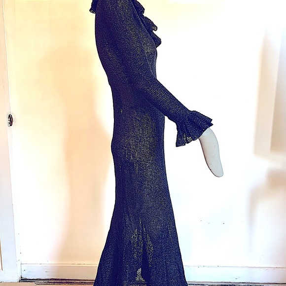 COPY - 70's Vintage knitted long black dress bell cuff - Picture 9 of 9